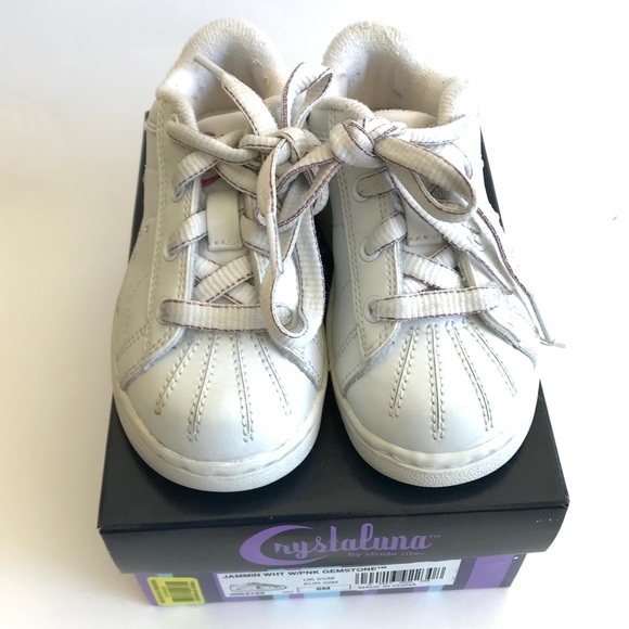 CRYSTALUNA by Stride Rite JAMMIN White Pink Gemstone Leather Lace-Up Sneakers 6M - Picture 1 of 7